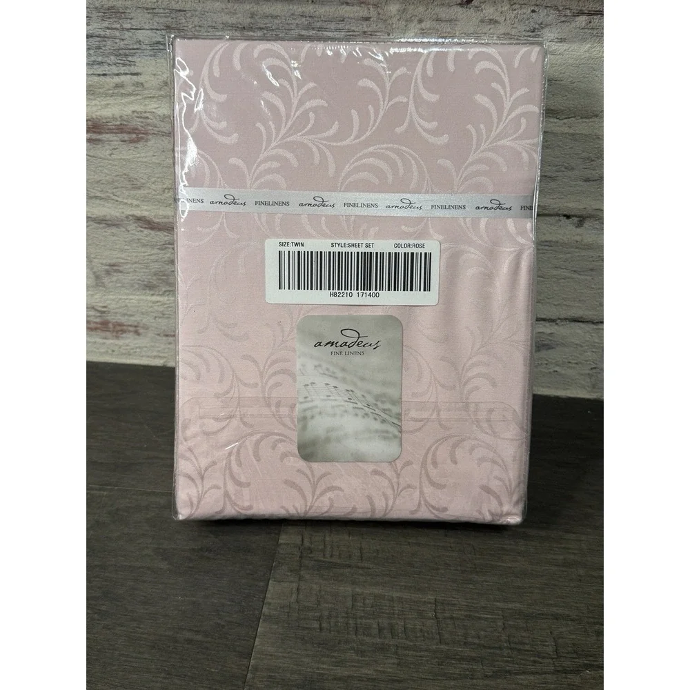 QVC Amadeus Fine Linens Twin Size Sheet Set Rose Pink 300 Thread Count Silk